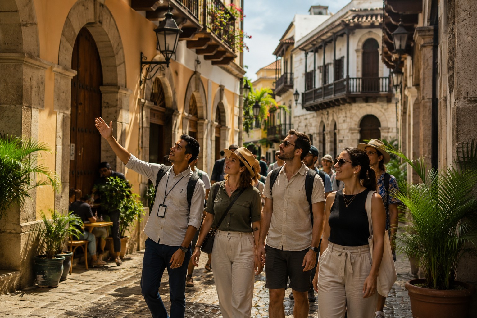 Guided walking tour through a colonial old town